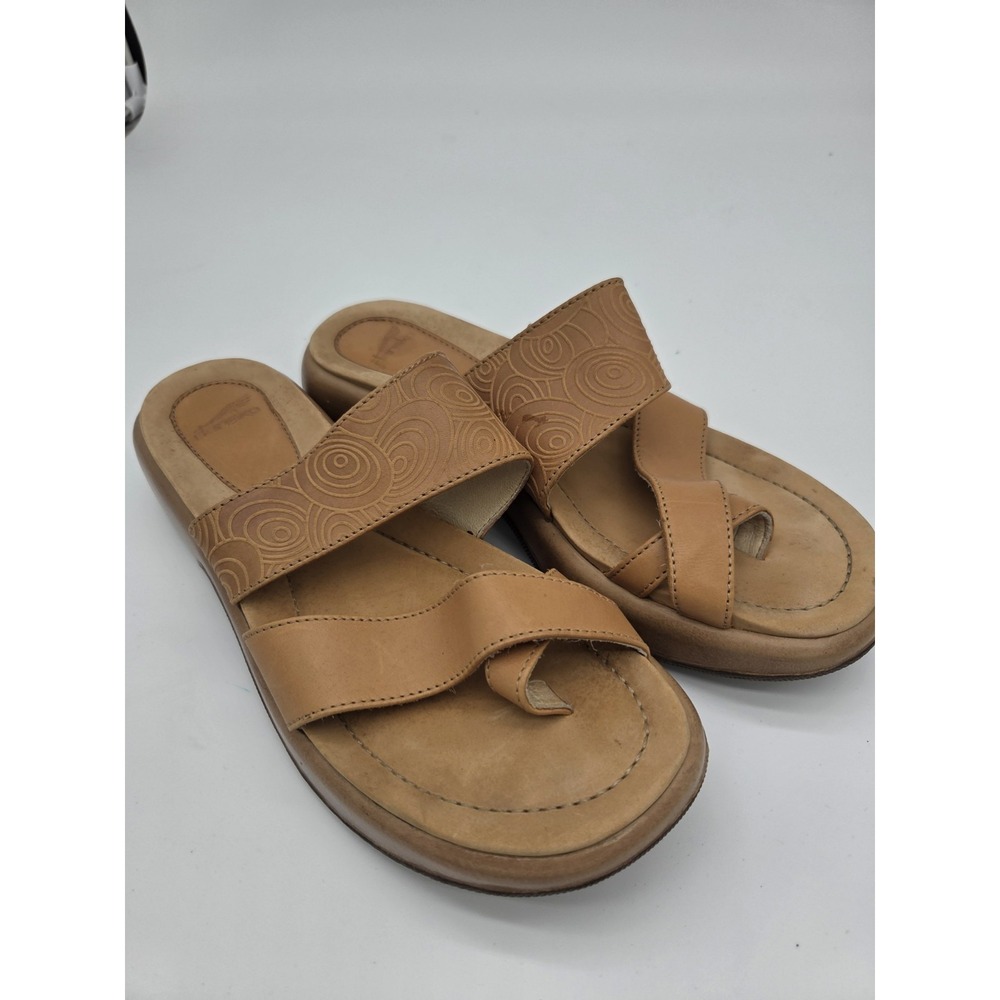 Dansko Slide Spiral‎ Band Toe Tan Leather Sandals Size EU 42 Bohemian Retro